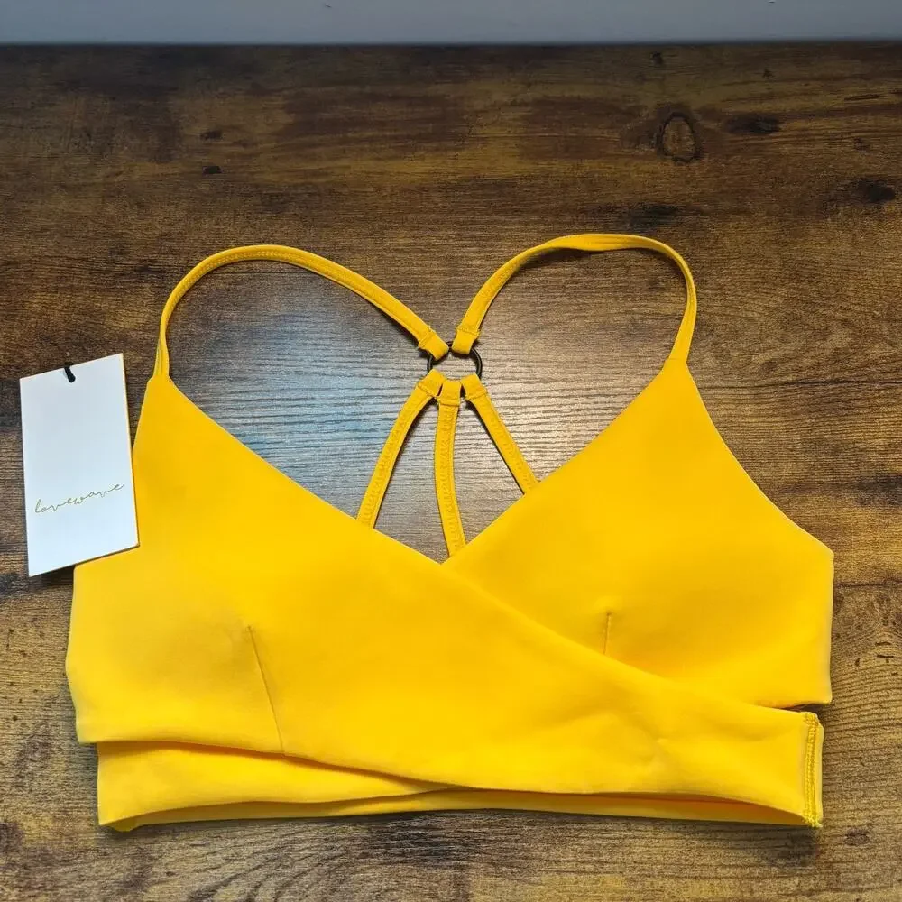 Revolve Lovewave XS Yellow Strappy Brittany Sports Bra Surplice Criss Cross